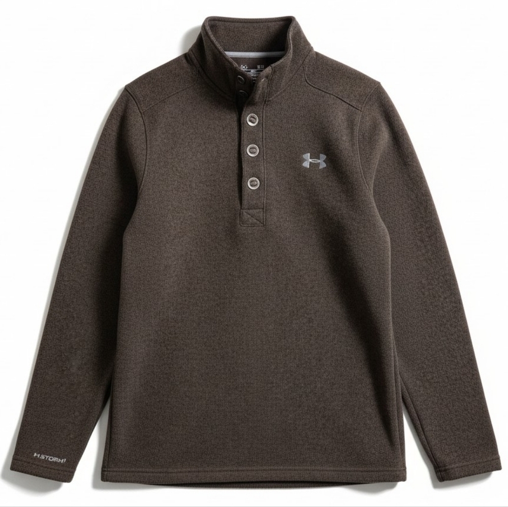 Under Armour Men’s Heathered Brown Button Pullover Small Fleece Lined